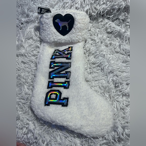 Victoria’s Secret PINK Logo Sherpa Christmas Stocking Limited Ed - Picture 1 of 4
